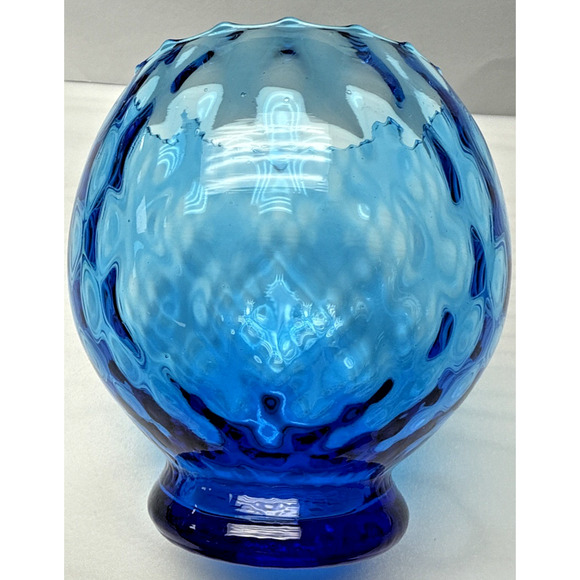 MCM Empoli Blue Diamond Optic Footed Vase Rose Bowl Blown Glass As Is - Picture 4 of 14